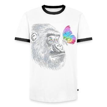 Gorilla Butterflies Animal Wildlife Zookeeper - Men's Ringer Shirt - white/black - Front - AI Model Female 172 light (172cm) & AI Model Male 178 dark (178cm)