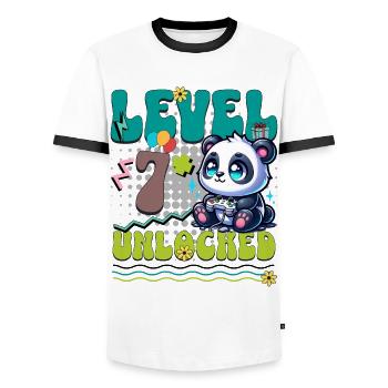 7th Birthday Level Unlocked Gaming Panda - Men's Ringer Shirt - white/black - Front - AI Model Female 172 light (172cm) & AI Model Male 178 dark (178cm)