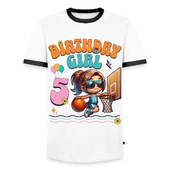 basket-ball 5e anniversaire fille basketteur - T-shirt contrasté Homme - blanc/noir - Devant - AI Model Female 172 light (172cm) & AI Model Male 178 dark (178cm)
