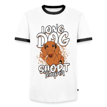 Dachshund Wire-haired Dachshund Long Dog Short Temper - Men's Ringer Shirt - white/black - Front - AI Model Female 172 light (172cm) & AI Model Male 178 dark (178cm)