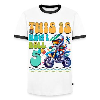 Motocross 5th Birthday - Men's Ringer Shirt - white/black - Front - AI Model Female 172 light (172cm) & AI Model Male 178 dark (178cm)