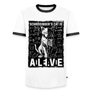 Schrödinger's Cat Is Dead and Alive - Men's Ringer Shirt - white/black - Front - AI Model Female 172 light (172cm) & AI Model Male 178 dark (178cm)