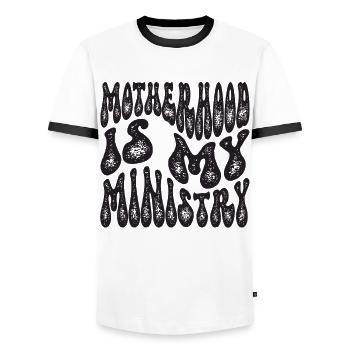 La maternité est mon ministère - T-shirt contrasté Homme - blanc/noir - Devant - AI Model Female 172 light (172cm) & AI Model Male 178 dark (178cm)