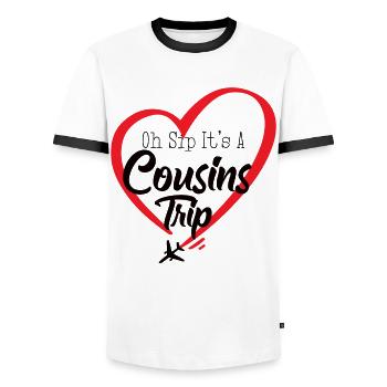 Cousin Weekend Oh Sip Its A Cousin Trip - Men's Ringer Shirt - white/black - Front - AI Model Female 172 light (172cm) & AI Model Male 178 dark (178cm)