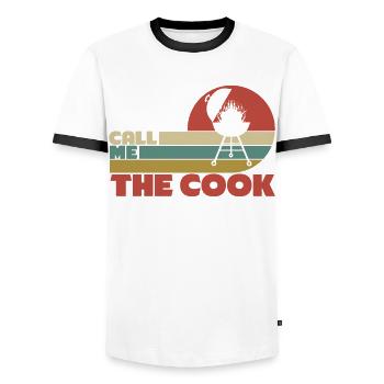 Cuisson BBQ Barbecue Poitrine de bœuf Steak - T-shirt contrasté Homme - blanc/noir - Devant - AI Model Female 172 light (172cm) & AI Model Male 178 dark (178cm)