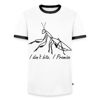 Funny Praying Mantis - Männer Kontrast-T-Shirt - Weiß/Schwarz - Vorne - AI Model Female 172 light (172cm) & AI Model Male 178 dark (178cm)