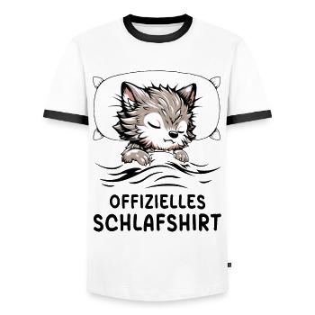 Chemise de nuit officielle loup-garou - T-shirt contrasté Homme - blanc/noir - Devant - AI Model Female 172 light (172cm) & AI Model Male 178 dark (178cm)
