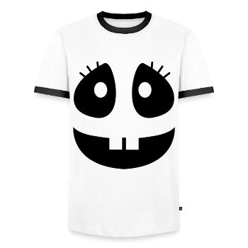 Shy ghost face - Men's Ringer Shirt - white/black - Front - AI Model Female 172 light (172cm) & AI Model Male 178 dark (178cm)