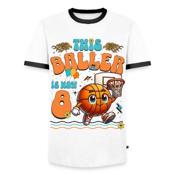 Basketball 8th Birthday Children's Birthday Party - Men's Ringer Shirt - white/black - Front - AI Model Female 172 light (172cm) & AI Model Male 178 dark (178cm)