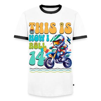Motocross 14th Birthday - Men's Ringer Shirt - white/black - Front - AI Model Female 172 light (172cm) & AI Model Male 178 dark (178cm)