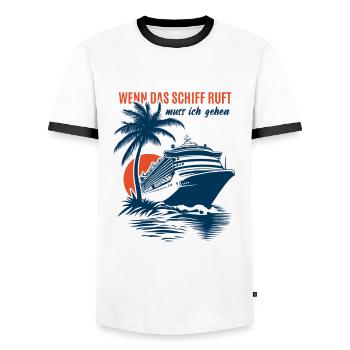 Wenn das Schiff ruft muss ich gehen - Kreuzfahrt - Männer Kontrast-T-Shirt - Weiß/Schwarz - Vorne - AI Model Female 172 light (172cm) & AI Model Male 178 dark (178cm)