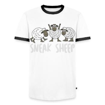 Sheep with Sneakers - Men's Ringer Shirt - white/black - Front - AI Model Female 172 light (172cm) & AI Model Male 178 dark (178cm)