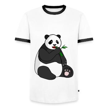 Giant Panda with Bamboo Panda Bear - Männer Kontrast-T-Shirt - Weiß/Schwarz - Vorne - AI Model Female 172 light (172cm) & AI Model Male 178 dark (178cm)