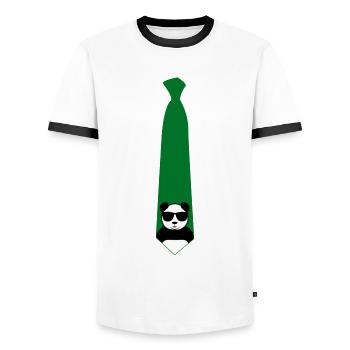 Cravate panda géant Panda Bear - T-shirt contrasté Homme - blanc/noir - Devant - AI Model Female 172 light (172cm) & AI Model Male 178 dark (178cm)