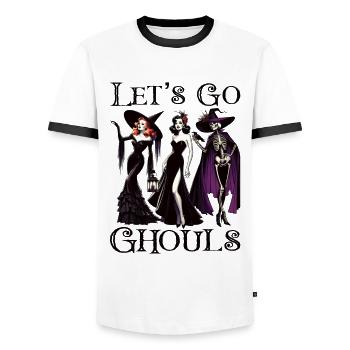 Costume de sorcière d’Halloween Balai de sorcière - T-shirt contrasté Homme - blanc/noir - Devant - AI Model Female 172 light (172cm) & AI Model Male 178 dark (178cm)