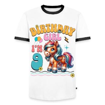 poney 9e anniversaire fille équitation - T-shirt contrasté Homme - blanc/noir - Devant - AI Model Female 172 light (172cm) & AI Model Male 178 dark (178cm)