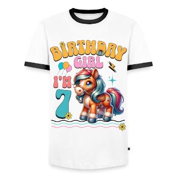 poney 7e anniversaire fille équitation - T-shirt contrasté Homme - blanc/noir - Devant - AI Model Female 172 light (172cm) & AI Model Male 178 dark (178cm)