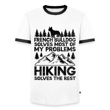French Bulldog Solves Most Of My Problems Hiking H - Men's Ringer Shirt - white/black - Front - AI Model Female 172 light (172cm) & AI Model Male 178 dark (178cm)