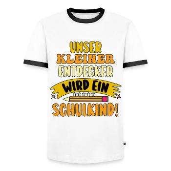 Eltern Schulkind Grundschule Erste Klasse Einschul - Männer Kontrast-T-Shirt - Weiß/Schwarz - Vorne - AI Model Female 172 light (172cm) & AI Model Male 178 dark (178cm)