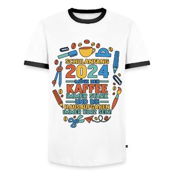 Parents Schoolchild Primary School First Grade School Enrollment - Men's Ringer Shirt - white/black - Front - AI Model Female 172 light (172cm) & AI Model Male 178 dark (178cm)
