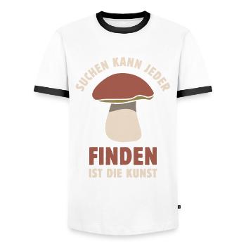 Suchen kann jeder Finden ist die Kunst Pilz Spruch - Männer Kontrast-T-Shirt - Weiß/Schwarz - Vorne - AI Model Female 172 light (172cm) & AI Model Male 178 dark (178cm)