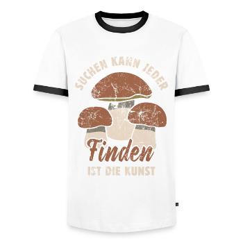 Suchen kann jeder Finden ist die Kunst Pilz Spruch - Männer Kontrast-T-Shirt - Weiß/Schwarz - Vorne - AI Model Female 172 light (172cm) & AI Model Male 178 dark (178cm)