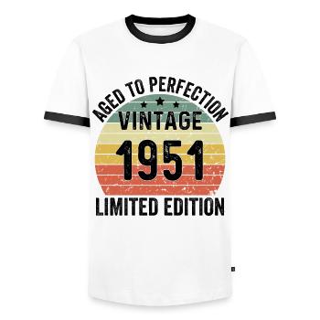 Aged To Perfection Vintage 1951 Limited Edition - Men's Ringer Shirt - white/black - Front - AI Model Female 172 light (172cm) & AI Model Male 178 dark (178cm)