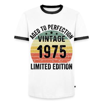 Aged To Perfection Vintage 1975 Limited Edition - Männer Kontrast-T-Shirt - Weiß/Schwarz - Vorne - AI Model Female 172 light (172cm) & AI Model Male 178 dark (178cm)
