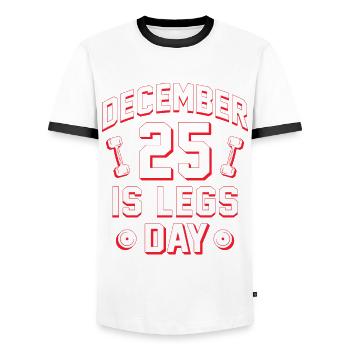 Leg Training Bodybuilder December 25 Is Leg Day - Men's Ringer Shirt - white/black - Front - AI Model Female 172 light (172cm) & AI Model Male 178 dark (178cm)