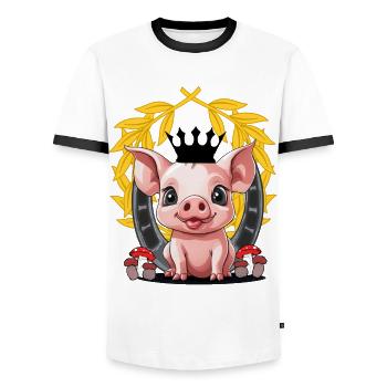 Pig Lucky Charm Piglet Pigs - Men's Ringer Shirt - white/black - Front - AI Model Female 172 light (172cm) & AI Model Male 178 dark (178cm)