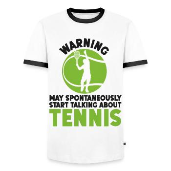 Avertissement de raquette de joueur de tennis drôle - T-shirt contrasté Homme - blanc/noir - Devant - AI Model Female 172 light (172cm) & AI Model Male 178 dark (178cm)