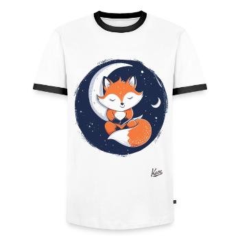 Cute little fox sleeping on the moon - Men's Ringer Shirt - white/black - Front - AI Model Female 172 light (172cm) & AI Model Male 178 dark (178cm)