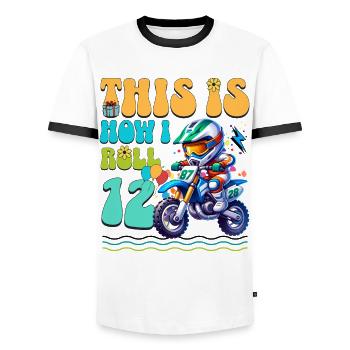 Motocross 12th Birthday - Men's Ringer Shirt - white/black - Front - AI Model Female 172 light (172cm) & AI Model Male 178 dark (178cm)