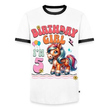 5th birthday girl horse riding - Men's Ringer Shirt - white/black - Front - AI Model Female 172 light (172cm) & AI Model Male 178 dark (178cm)