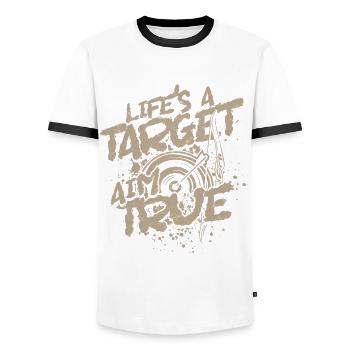 Archery Life's a target aim true - Men's Ringer Shirt - white/black - Front - AI Model Female 172 light (172cm) & AI Model Male 178 dark (178cm)