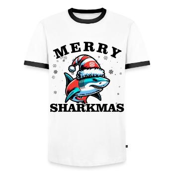 Merry Sharkmas - Noël - T-shirt contrasté Homme - blanc/noir - Devant - AI Model Female 172 light (172cm) & AI Model Male 178 dark (178cm)