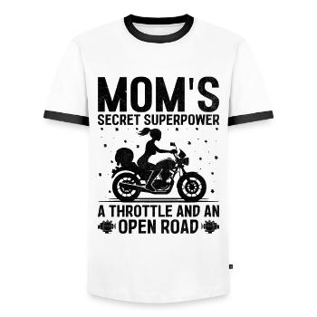 Mom's Secret Superpower A Throttle And An Open Roa - Men's Ringer Shirt - white/black - Front - AI Model Female 172 light (172cm) & AI Model Male 178 dark (178cm)