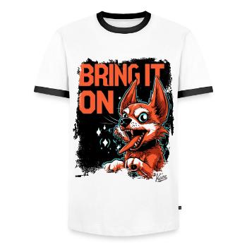 Crazy, funny little Pinscher: Bring it! - Men's Ringer Shirt - white/black - Front - AI Model Female 172 light (172cm) & AI Model Male 178 dark (178cm)