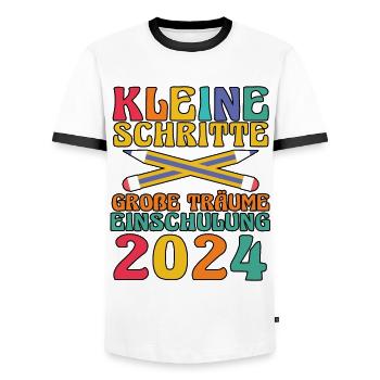 1. Klasse Schulkind Schulanfang Einschulung - Männer Kontrast-T-Shirt - Weiß/Schwarz - Vorne - AI Model Female 172 light (172cm) & AI Model Male 178 dark (178cm)