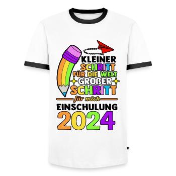 1. Klasse Schulkind Schulanfang Einschulung - Männer Kontrast-T-Shirt - Weiß/Schwarz - Vorne - AI Model Female 172 light (172cm) & AI Model Male 178 dark (178cm)