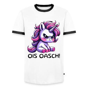 Ois Oasch - Männer Kontrast-T-Shirt - Weiß/Schwarz - Vorne - AI Model Female 172 light (172cm) & AI Model Male 178 dark (178cm)