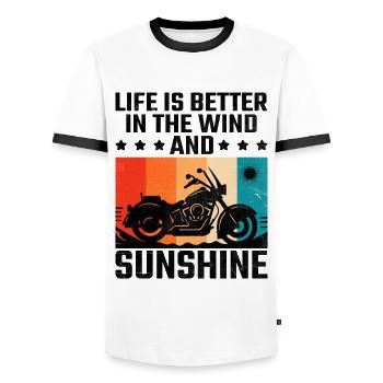 Life Is Better In The Wind And Sunshine Motorcycle - Men's Ringer Shirt - white/black - Front - AI Model Female 172 light (172cm) & AI Model Male 178 dark (178cm)