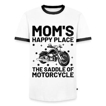 L’endroit heureux de maman La selle de la moto - T-shirt contrasté Homme - blanc/noir - Devant - AI Model Female 172 light (172cm) & AI Model Male 178 dark (178cm)