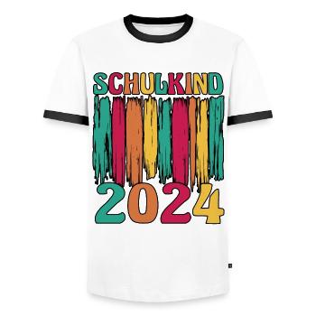 1. Klasse Schulkind Schulanfang Einschulung - Männer Kontrast-T-Shirt - Weiß/Schwarz - Vorne - AI Model Female 172 light (172cm) & AI Model Male 178 dark (178cm)