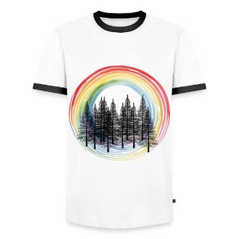 Fir Forest Rainbow Nature Lover - Men's Ringer Shirt - white/black - Front - AI Model Female 172 light (172cm) & AI Model Male 178 dark (178cm)