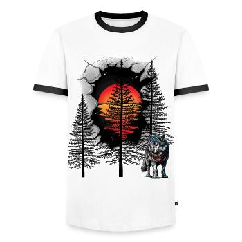 Wolf Wölfe mystisch Wald Waldtiere Märchen - Männer Kontrast-T-Shirt - Weiß/Schwarz - Vorne - AI Model Female 172 light (172cm) & AI Model Male 178 dark (178cm)