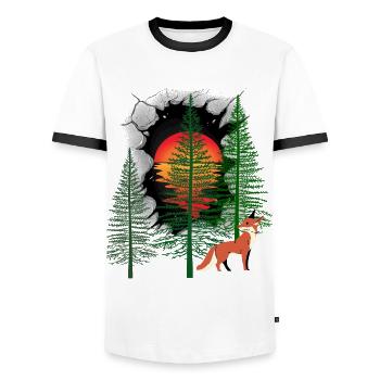 Forest Dwellers Fox Foxes Sunset Fairy Tale - Men's Ringer Shirt - white/black - Front - AI Model Female 172 light (172cm) & AI Model Male 178 dark (178cm)