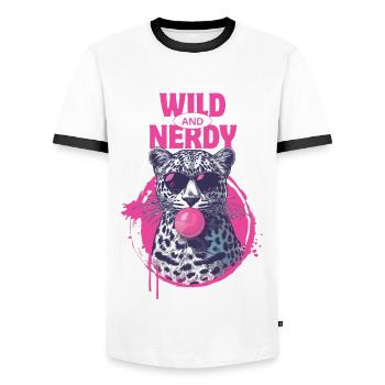 Leopard with sunglasses and pink bubblegum - Men's Ringer Shirt - white/black - Front - AI Model Female 172 light (172cm) & AI Model Male 178 dark (178cm)
