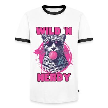 Leopard with sunglasses and pink bubblegum - Men's Ringer Shirt - white/black - Front - AI Model Female 172 light (172cm) & AI Model Male 178 dark (178cm)