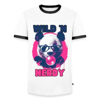 Panda with glasses and pink chewing gum - Men's Ringer Shirt - white/black - Front - AI Model Female 172 light (172cm) & AI Model Male 178 dark (178cm)